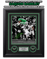 Saquon Barkley Autographed Reverse Hurdle Framed Photo | Pre-Sale Opportunity