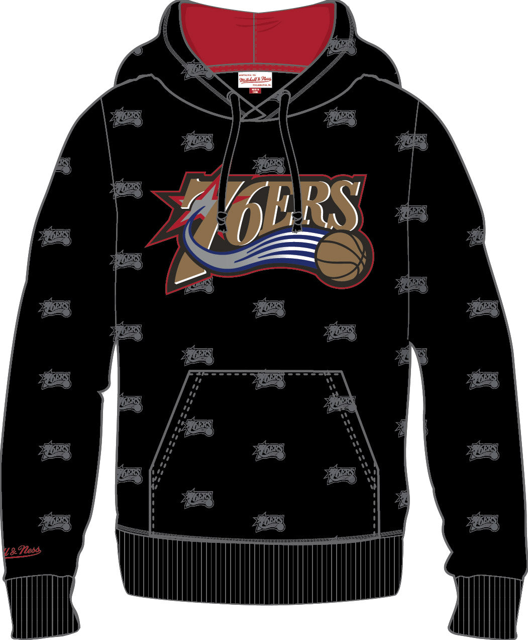 Philadelphia 76ers Mitchell Ness All Over Print Fleece Hoodie