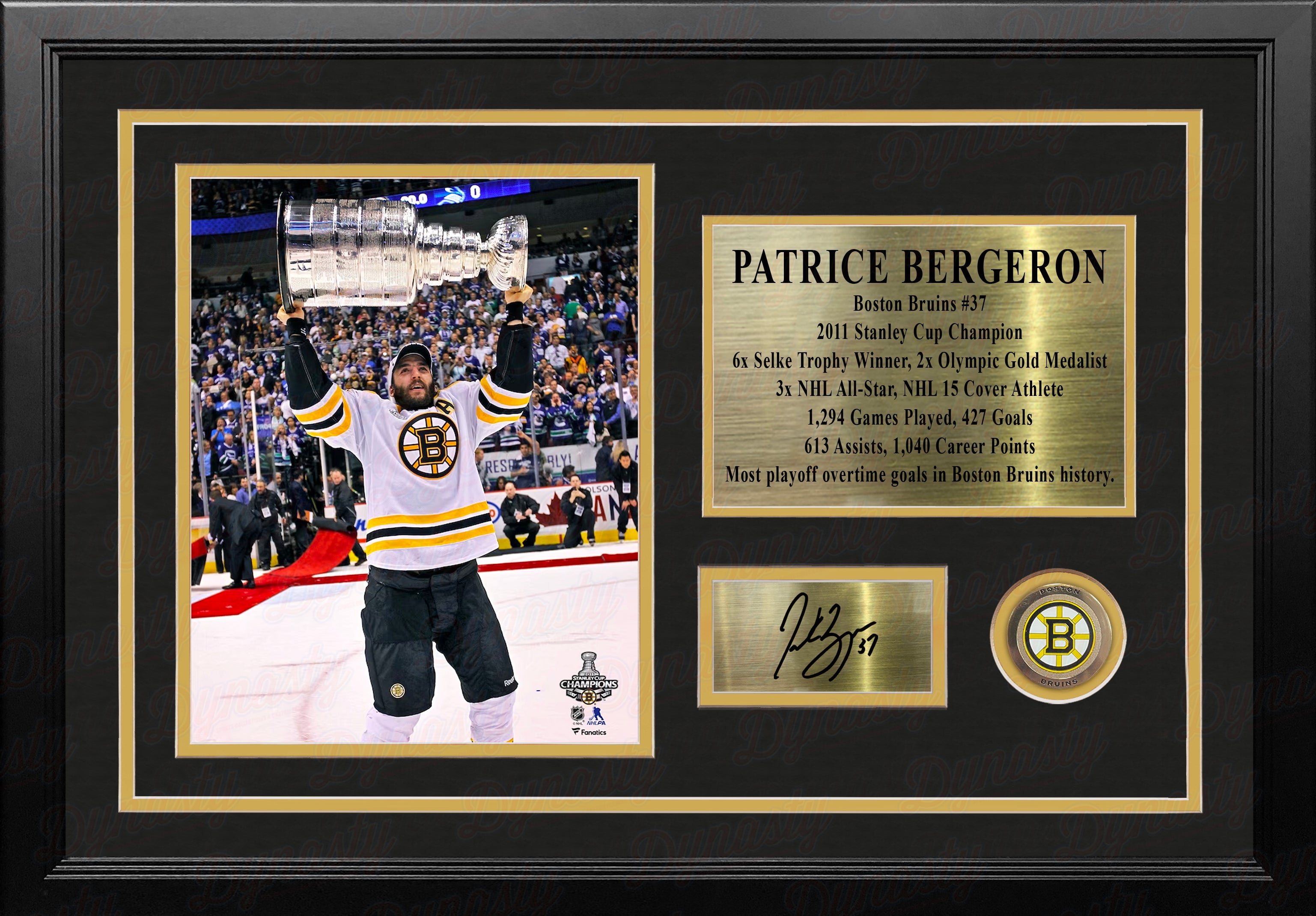 Patrice Bergeron Boston Bruins Signed Inscribed 20th Captain.. Retro Jersey  8x10