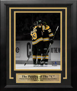 Brad Marchand & Patrice Bergeron Hug During Bergeron's Final Game Boston Bruins 8x10 Framed Photo - Dynasty Sports & Framing