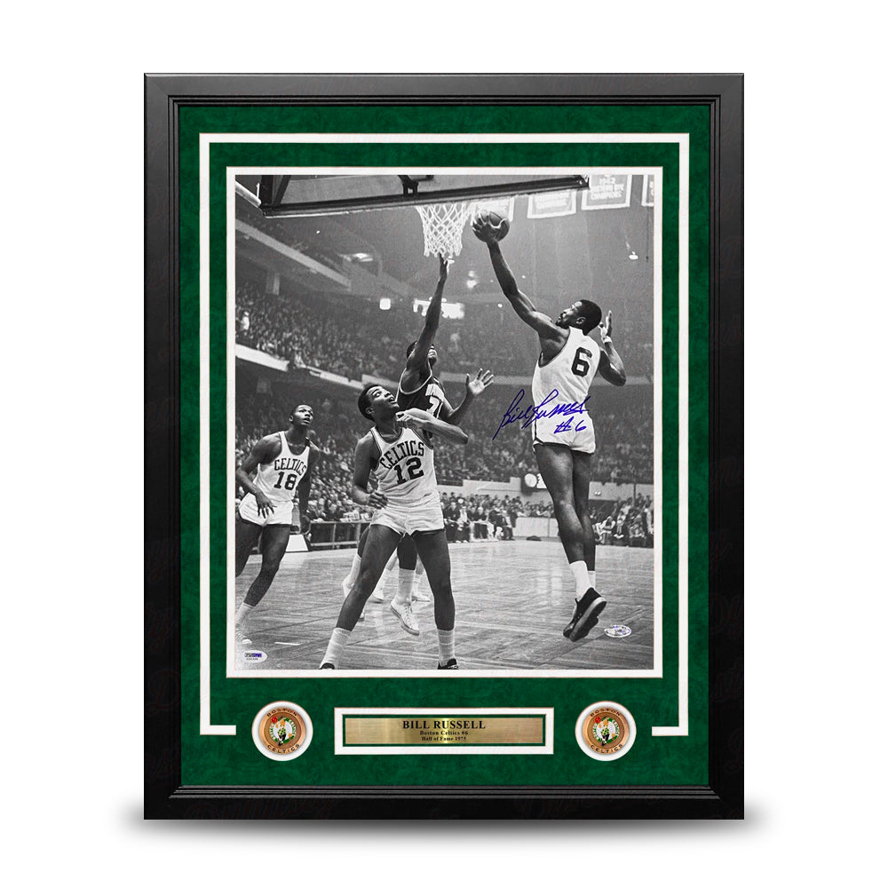 Bill Russell Making a Layup Boston Celtics Autographed 16" x 20" Framed Basketball Photo