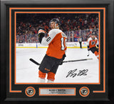 Bobby Brink Fist Pump Autographed Philadelphia Flyers 16" x 20" Framed Hockey Photo - Dynasty Sports & Framing