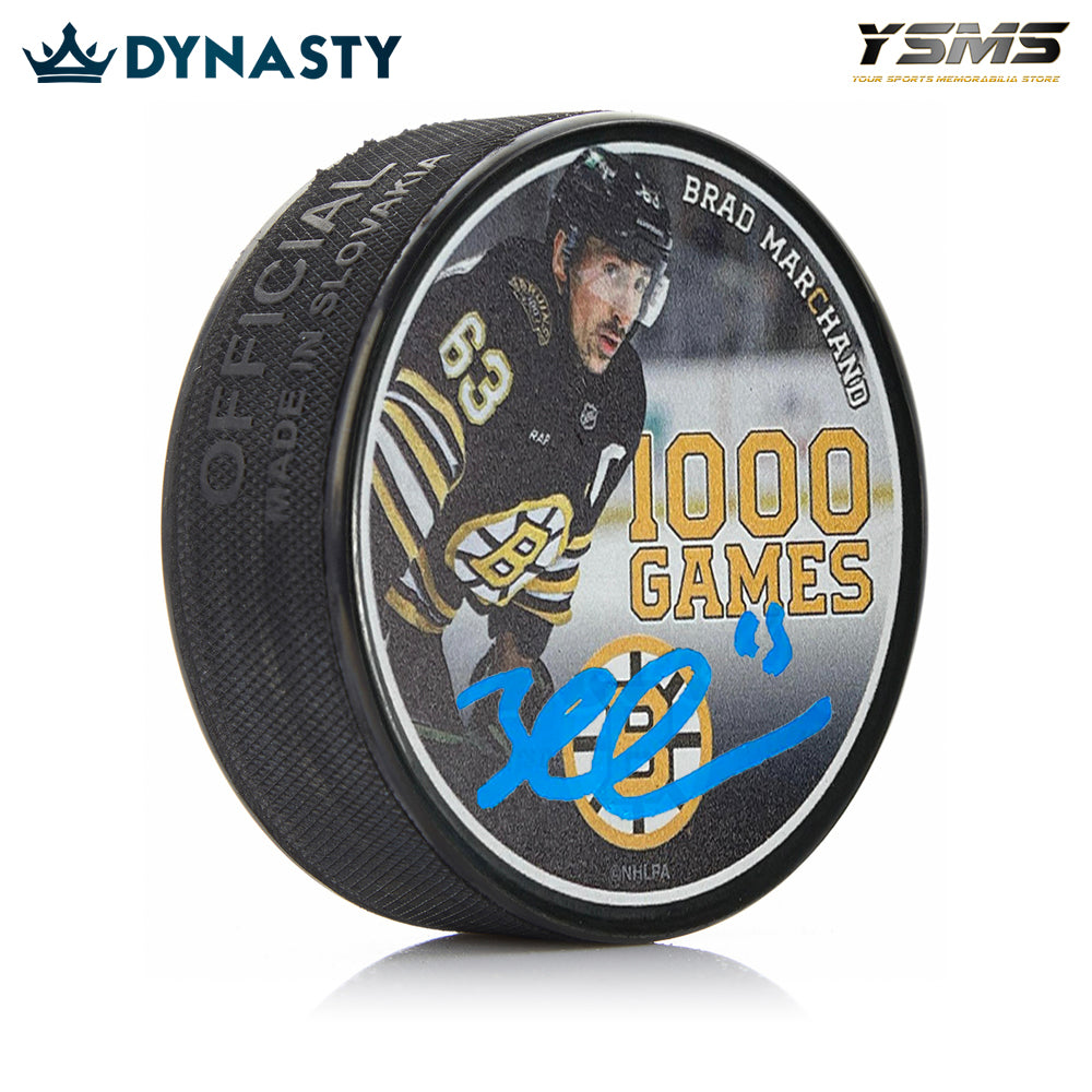 Brad Marchand Autographed Boston Bruins 1000 Games Commemorative Hockey Puck
