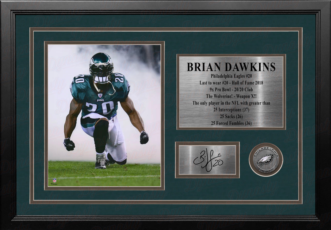 Brian Dawkins Philadelphia Eagles 8x10 Framed Football Photo with Engraved Autograph & Career Stats