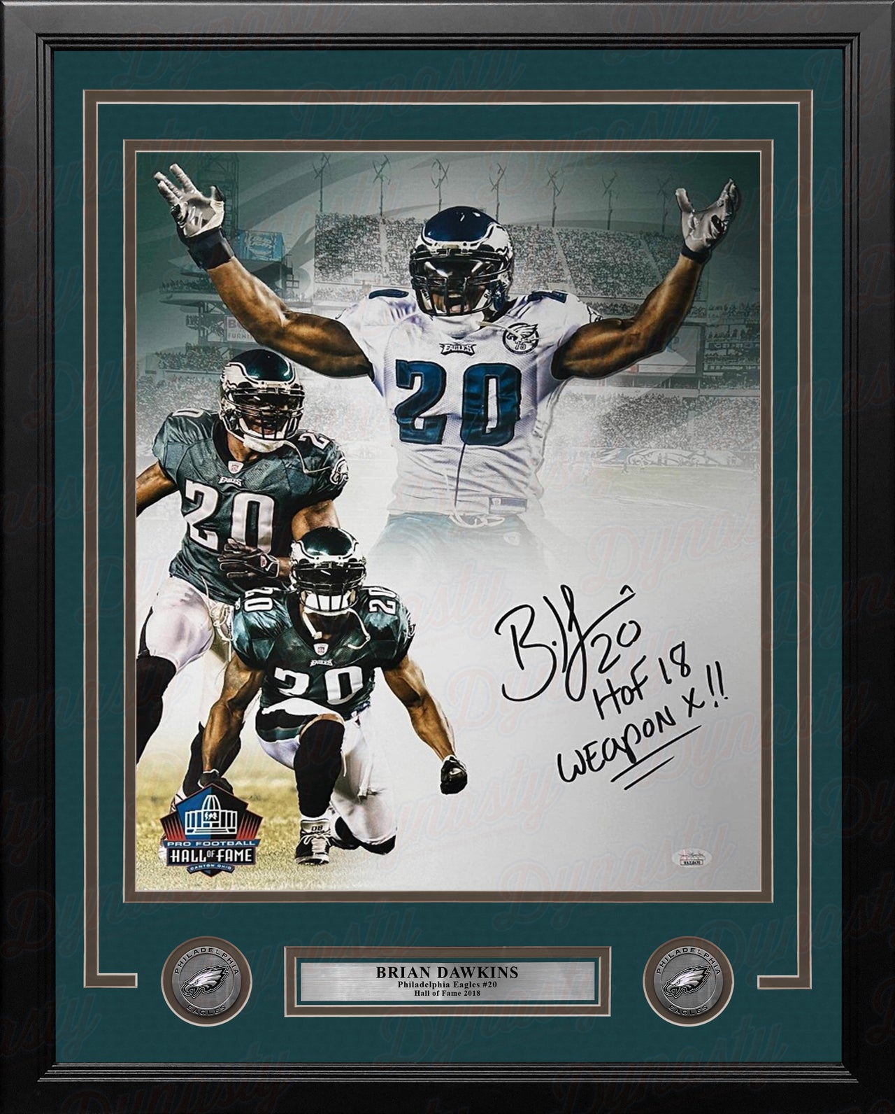 Brian Dawkins Philadelphia Eagles Autographed 16x20 Framed Collage Photo - Hall of Fame, Weapon X