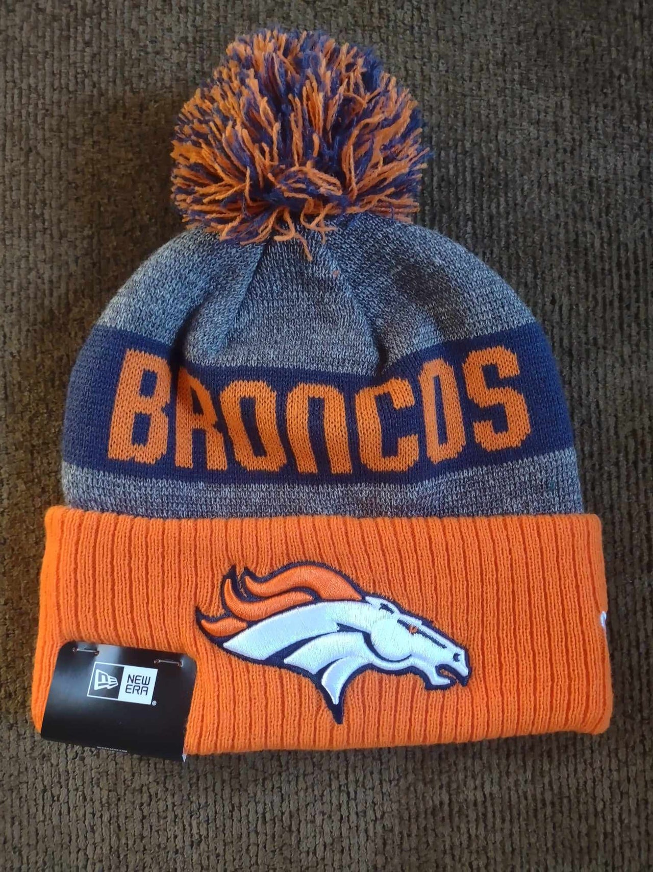 Denver Broncos Charcoal Knit New Era Winter Pom Hat
