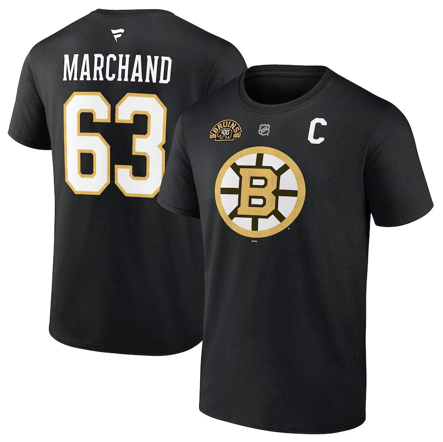 Brad Marchand Boston Bruins Authentic Stack Name & Number T-Shirt - Black