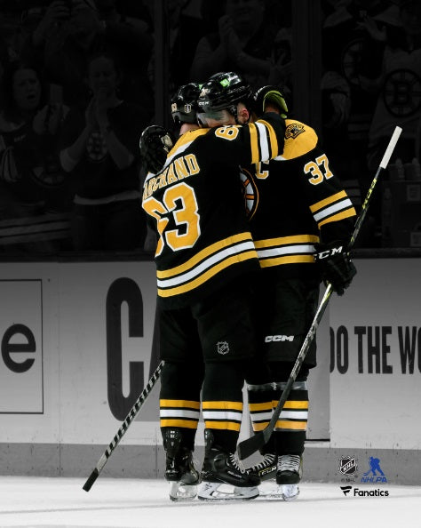 Brad Marchand & Patrice Bergeron Hug During Bergeron's Final Game Boston Bruins 8x10 Hockey Photo