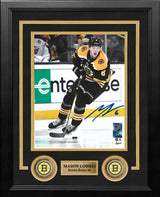 Mason Lohrei in Action Boston Bruins Autographed 8" x 10" Framed Hockey Photo - Dynasty Sports & Framing