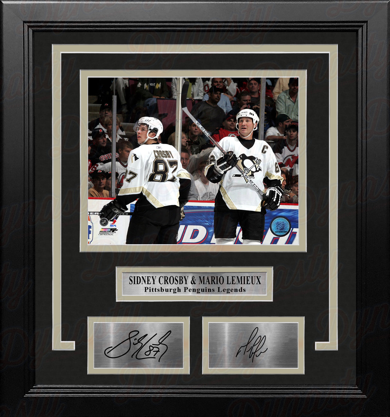 Sidney Crosby & Mario Lemieux Pittsburgh Penguins 8x10 Framed Hockey Photo with Engraved Autographs