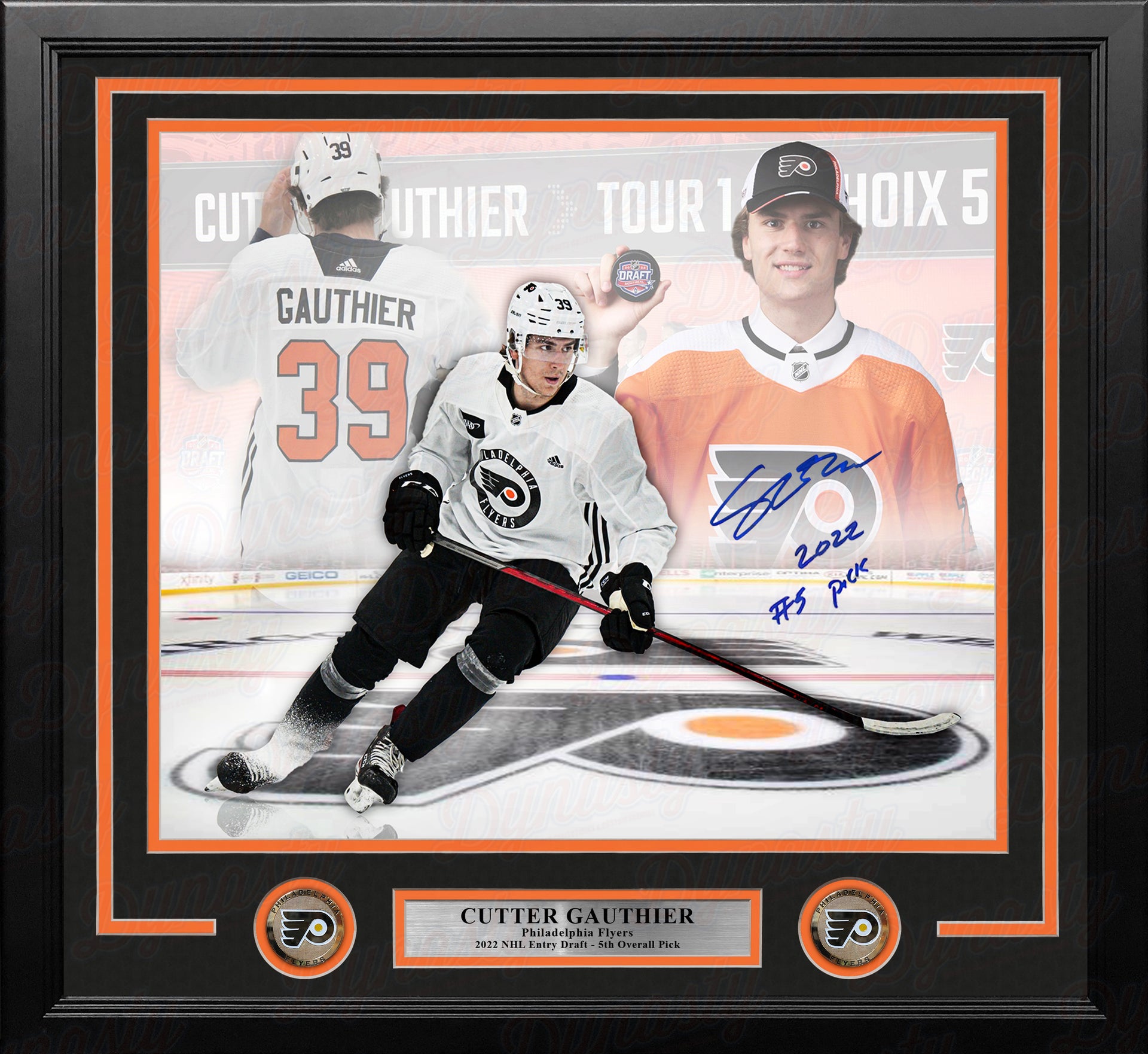 Cutter Gauthier Philadelphia Flyers Autographed 11x14 Framed Draft Hockey Photo Inscribed #5 Pick - Dynasty Sports & Framing