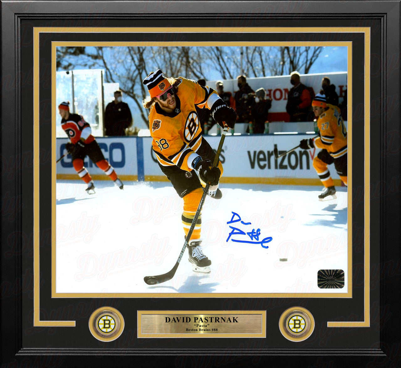 David Pastrnak Lake Tahoe Warm-Up Autographed Boston Bruins 16" x 20" Framed Hockey Photo