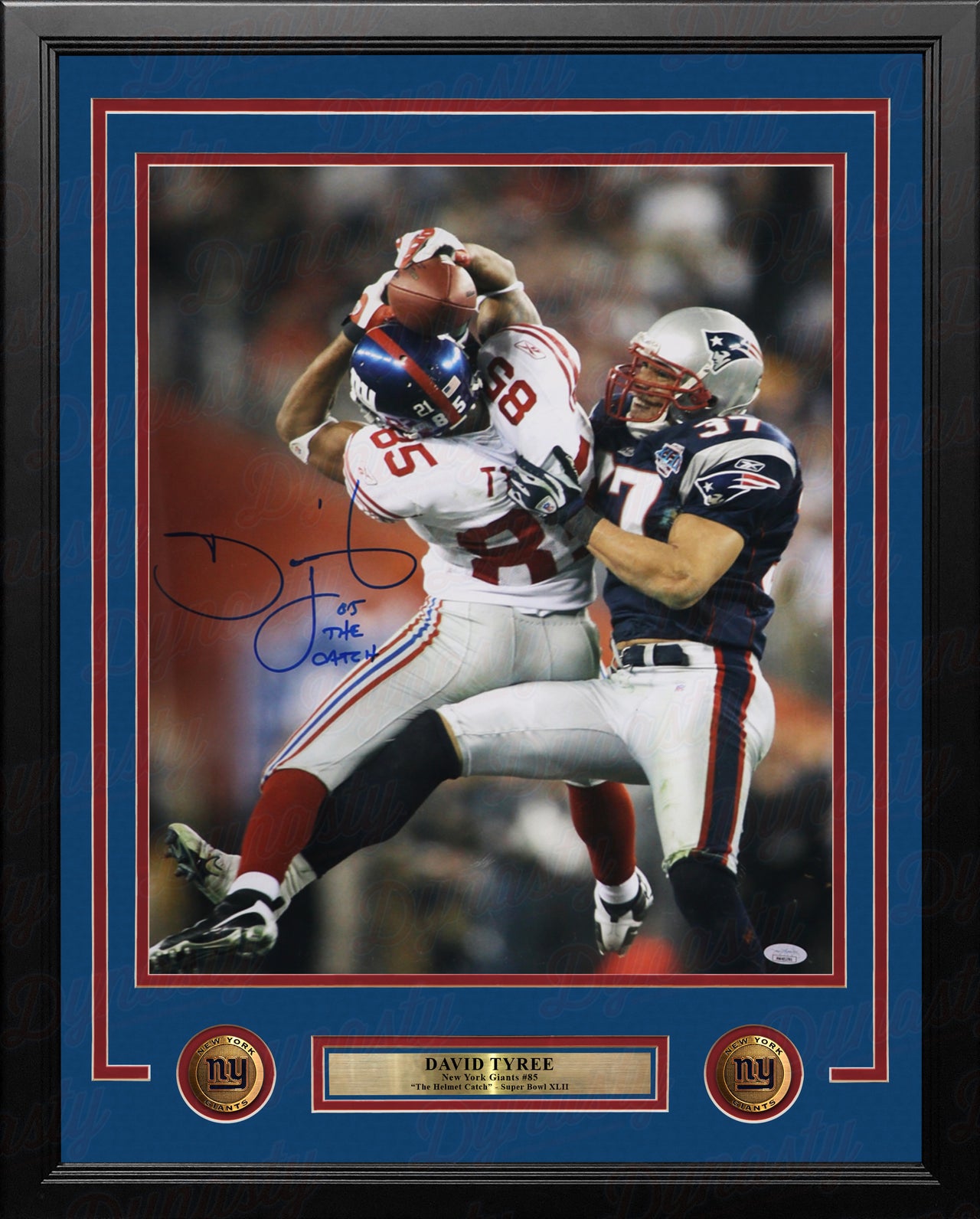 David Tyree Super Bowl Helmet Catch NY Giants Autographed 16x20 Framed Photo Inscribed The Catch
