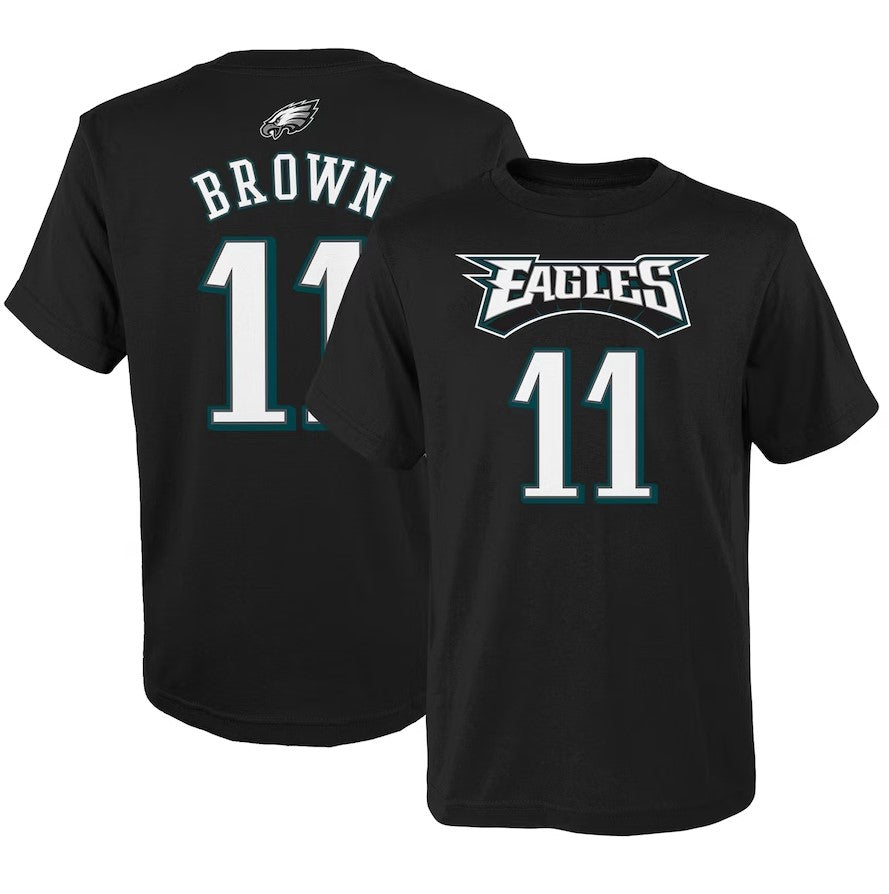 AJ Brown Philadelphia Eagles Youth Mainliner Name & Number T-Shirt - Black  - Dynasty Sports & Framing