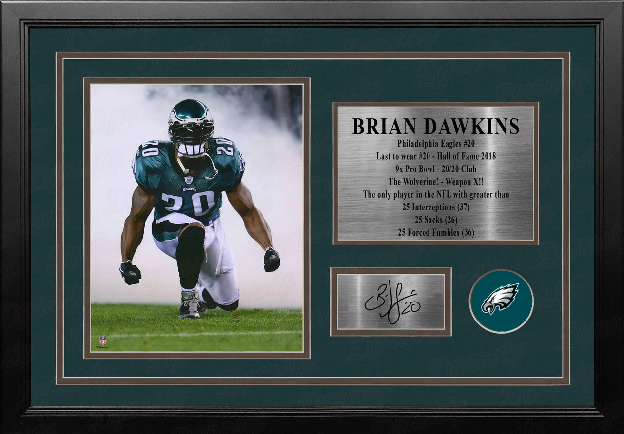 Brian Dawkins Philadelphia Eagles 8x10 Framed Football Photo with Engraved Autograph & Career Stats