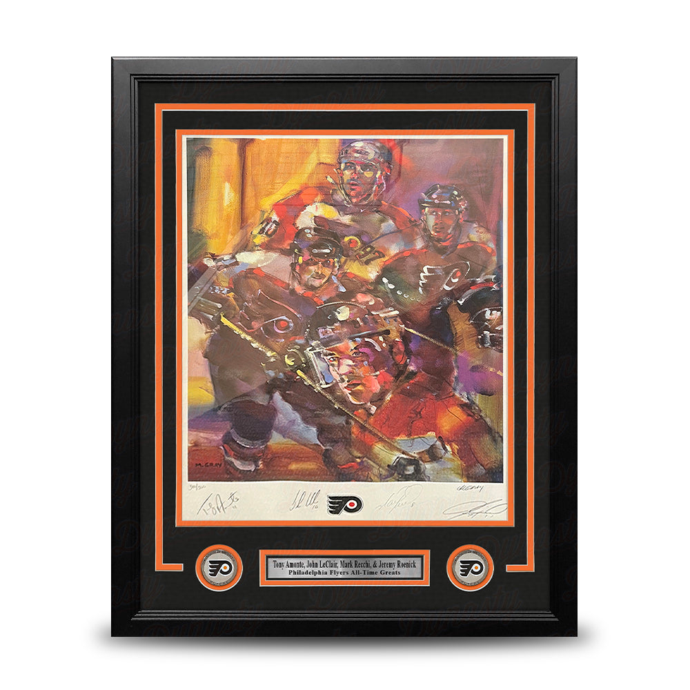 Tony Amonte, John LeClair, Mark Recchi, Jeremy Roenick Flyers Autographed 19x25 Framed Lithograph