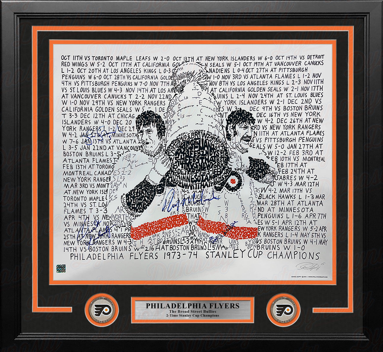 Philadelphia Flyers 1973-74 Stanley Cup Legends Autographed 16" x 20" Framed Hockey Word-Art Photo