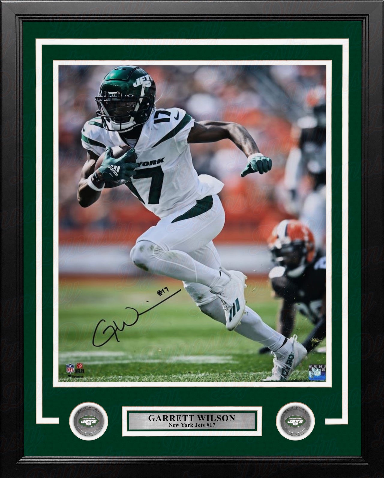 Garrett Wilson in Action New York Jets Autographed 16" x 20" Framed Football Photo