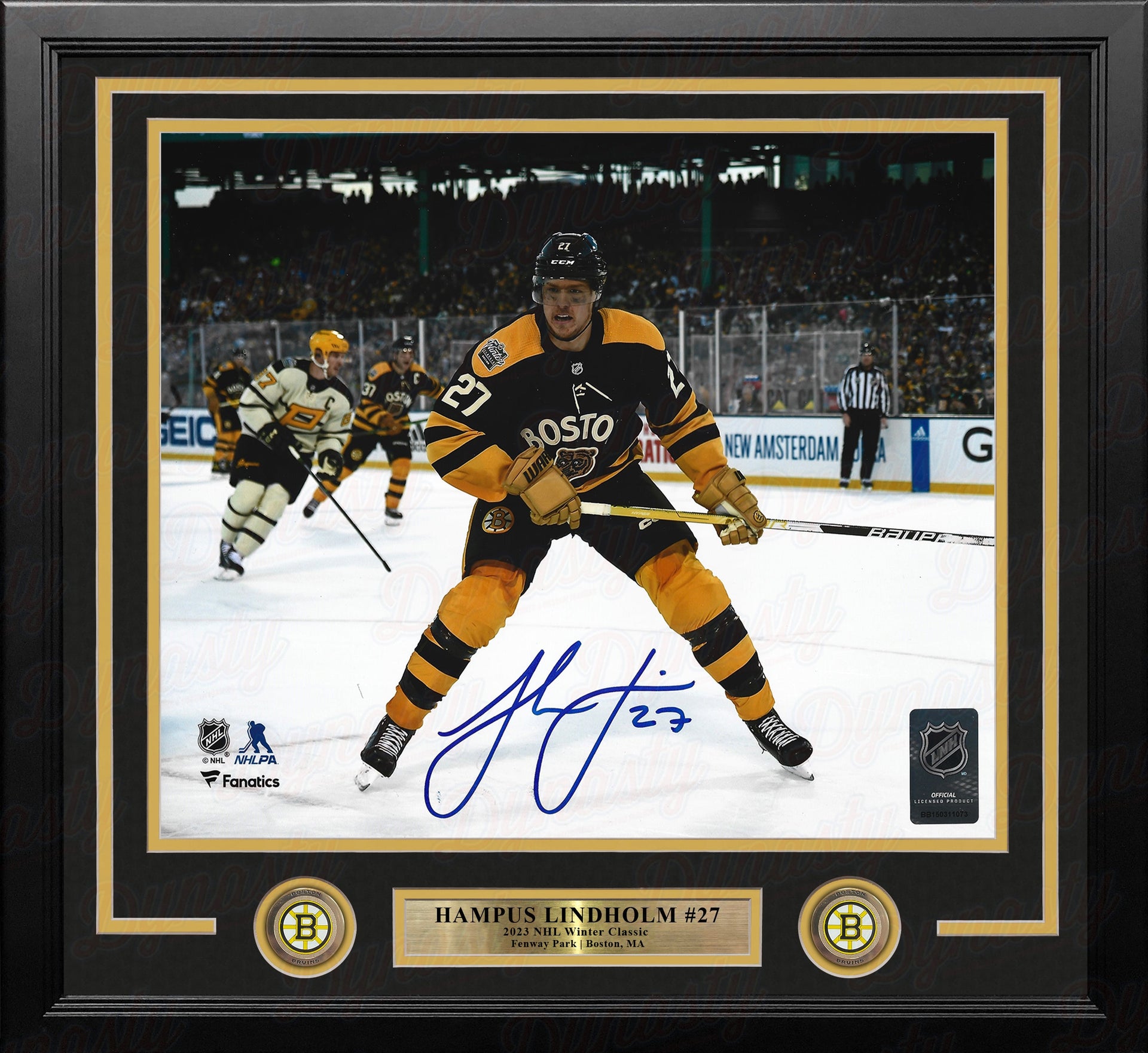 Hampus Lindholm 2023 Winter Classic Action Boston Bruins Autographed Framed Hockey Photo - Dynasty Sports & Framing