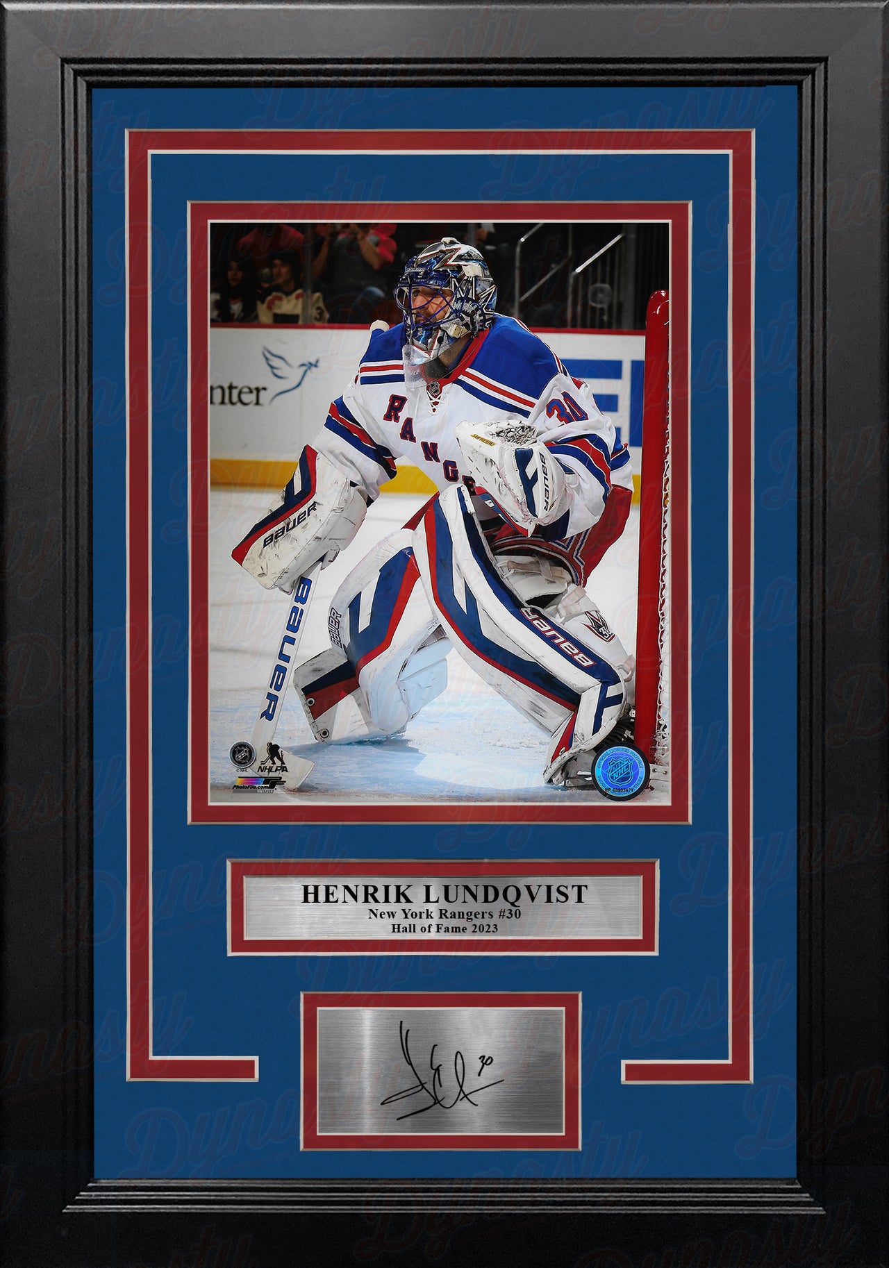 Henrik Lundqvist in Net New York Rangers 8" x 10" Framed Hockey Photo with Engraved Autograph