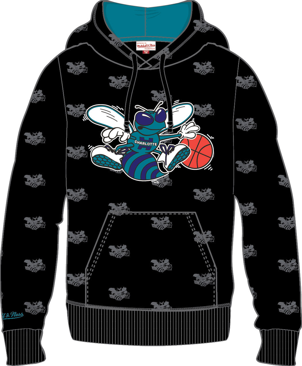 Charlotte Hornets Mitchell Ness All Over Print Fleece Hoodie