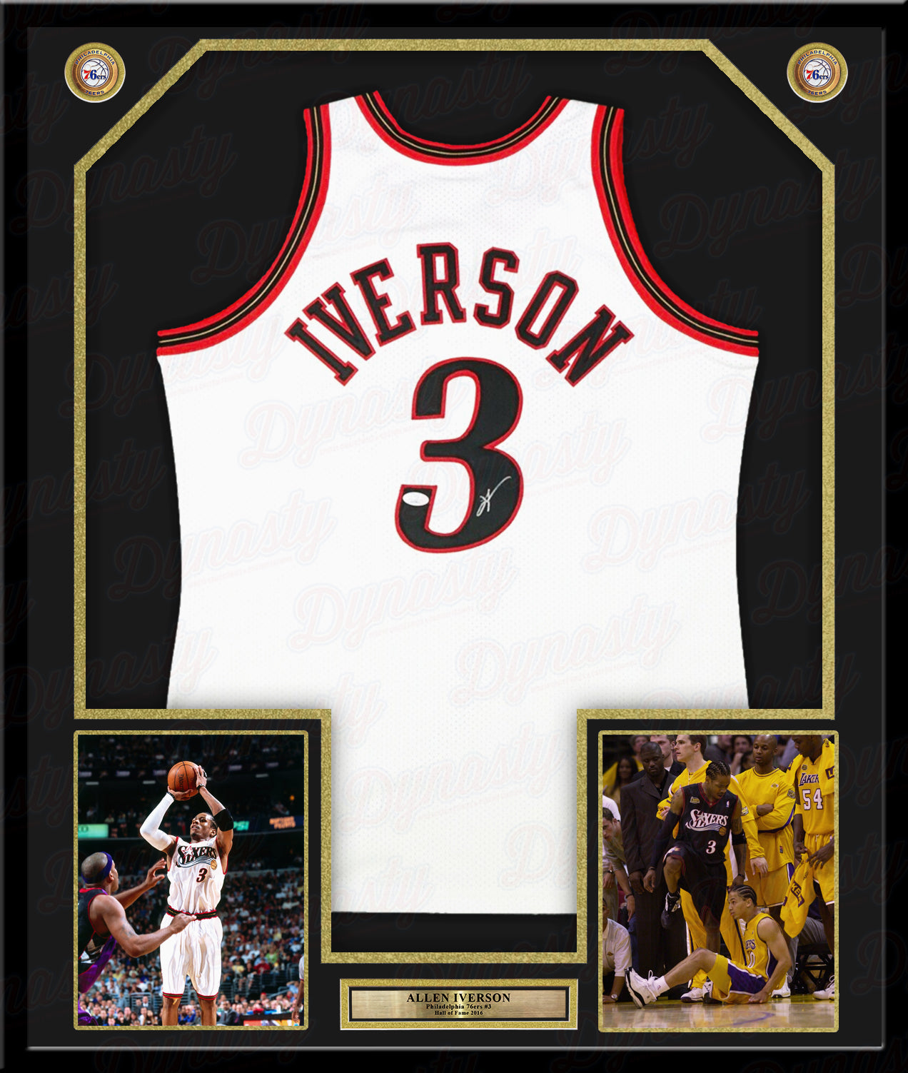 Allen Iverson Philadelphia 76ers Autographed Framed White Swingman Basketball Jersey