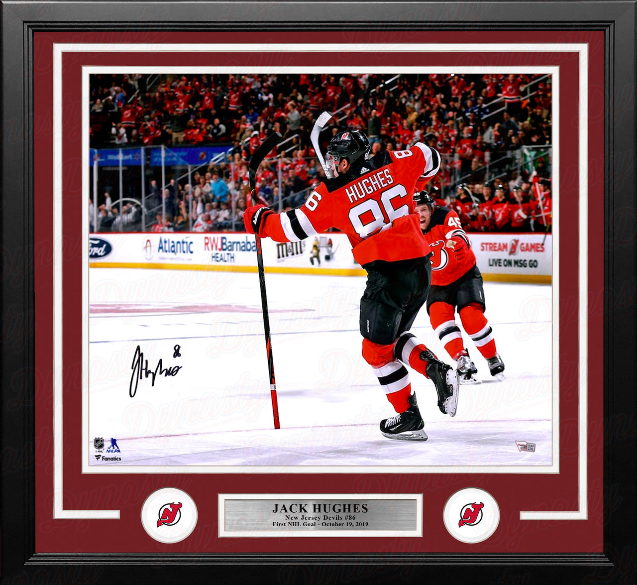 Jack Hughes First NHL Goal New Jersey Devils Autographed 16" x 20" Framed Hockey Photo
