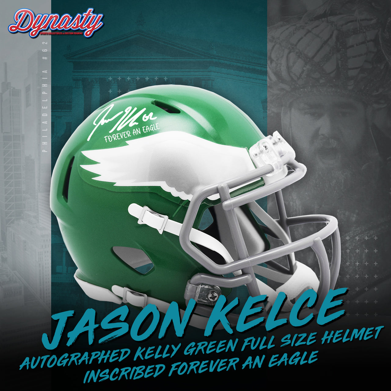 Jason Kelce Autographed Eagles Kelly Green Full Size Replica Helmet | Retirement Pre-Sale Opportunity