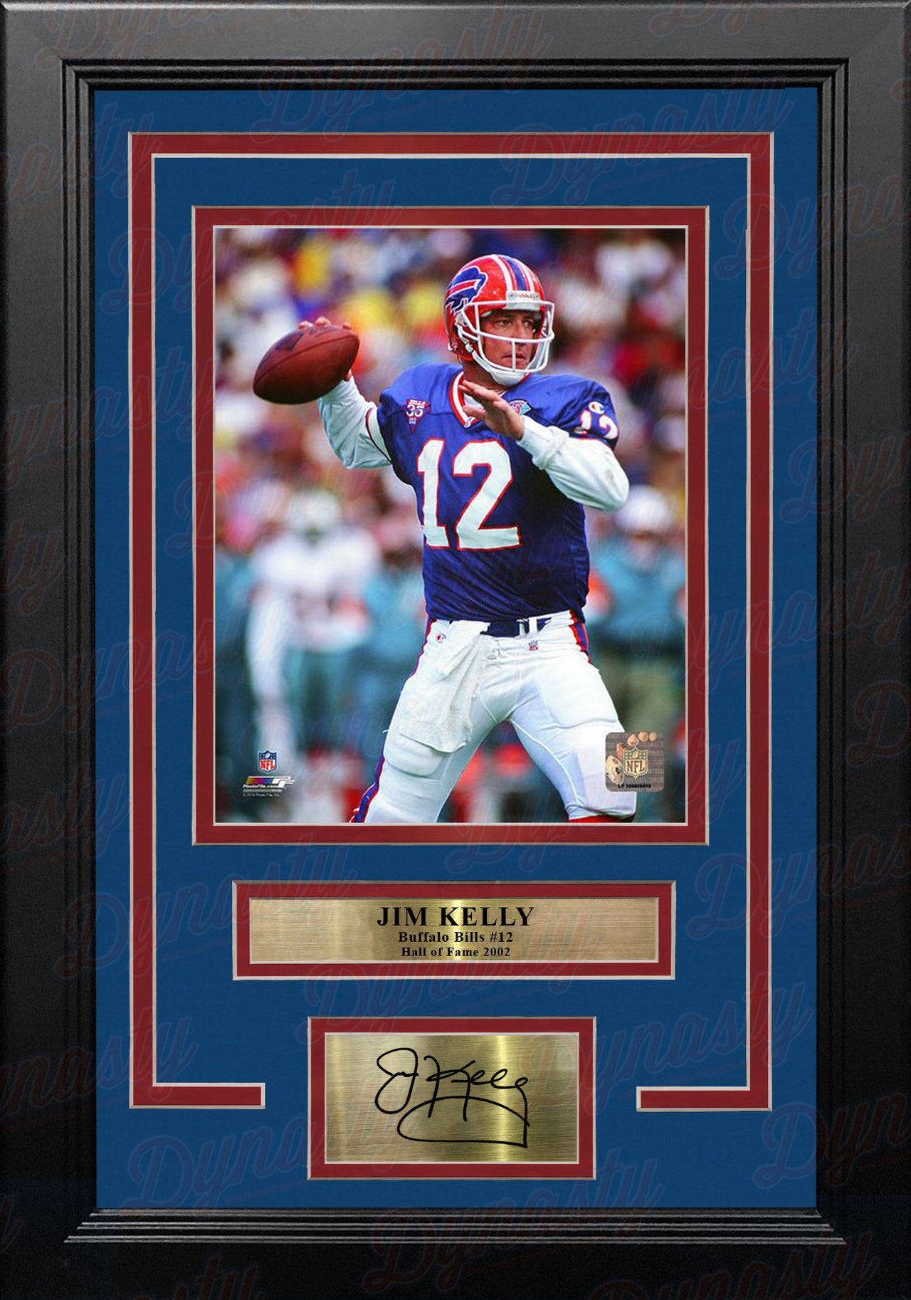 Jim Kelly in Action Buffalo Bills 8" x 10" Framed Football Photo with Engraved Autograph