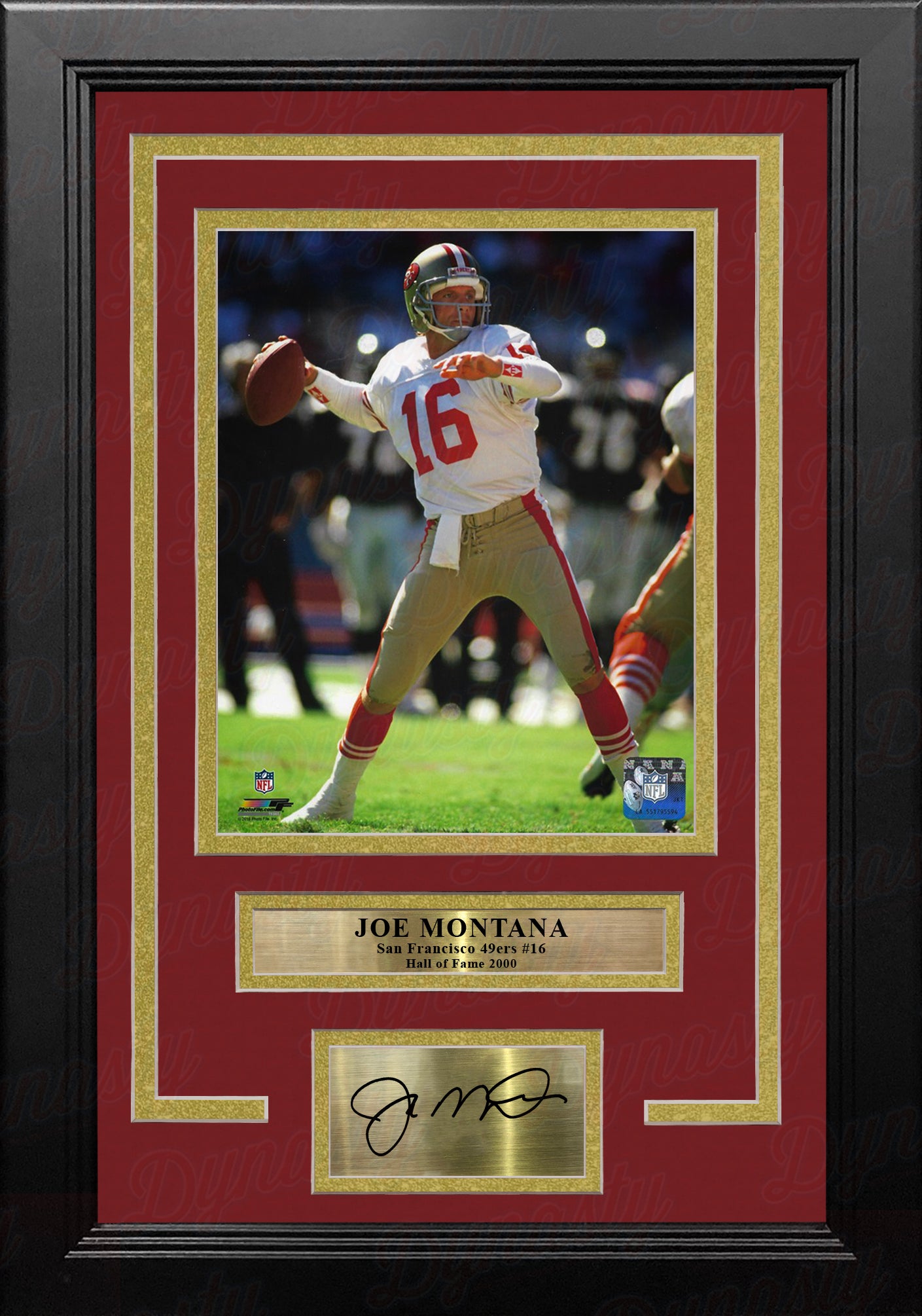 Joe Montana in Action San Francisco 49ers 8' x 10' Framed Football Photo  with Engraved Autograph