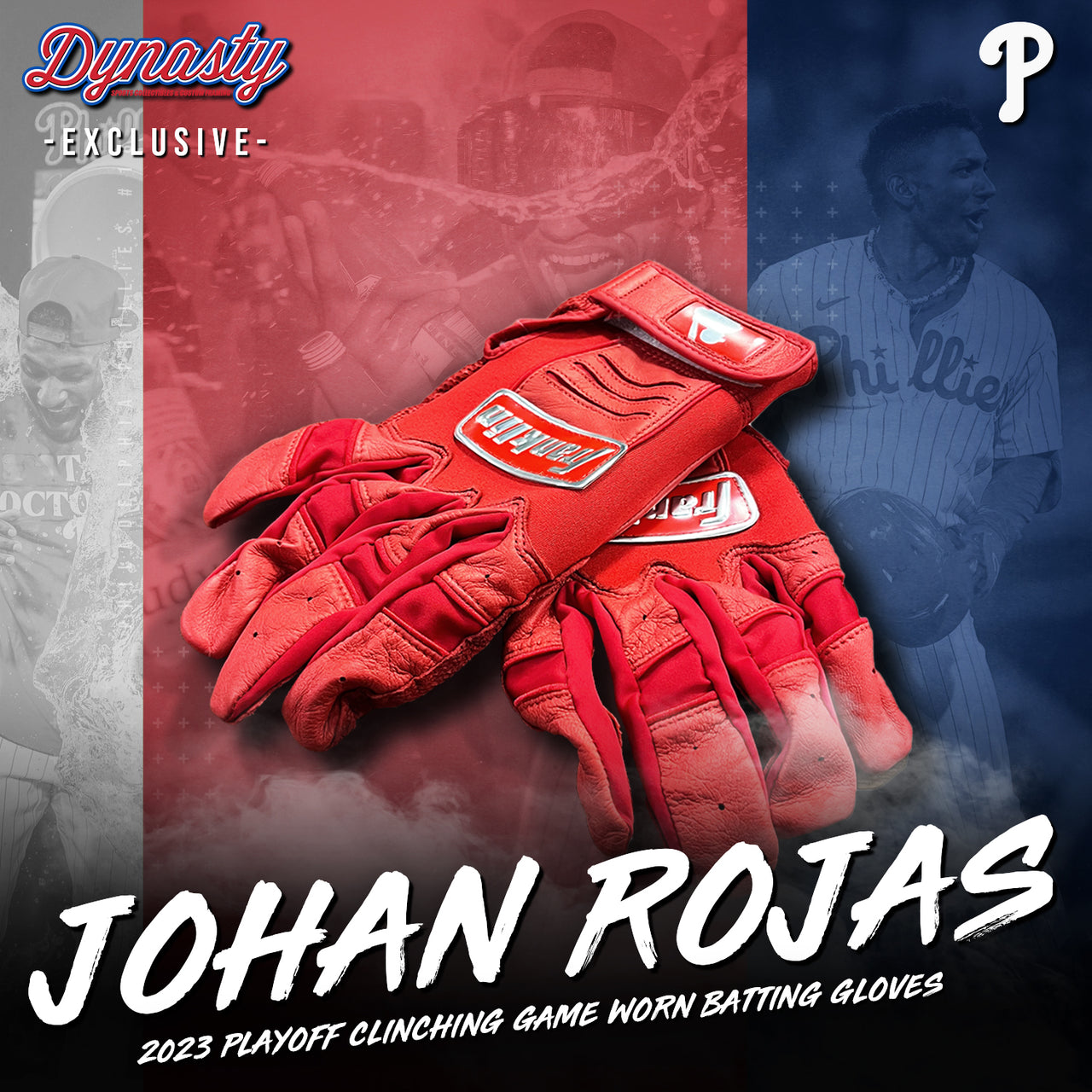 Johan Rojas Game Used Batting Gloves From Phillies Postseason Clinching Game
