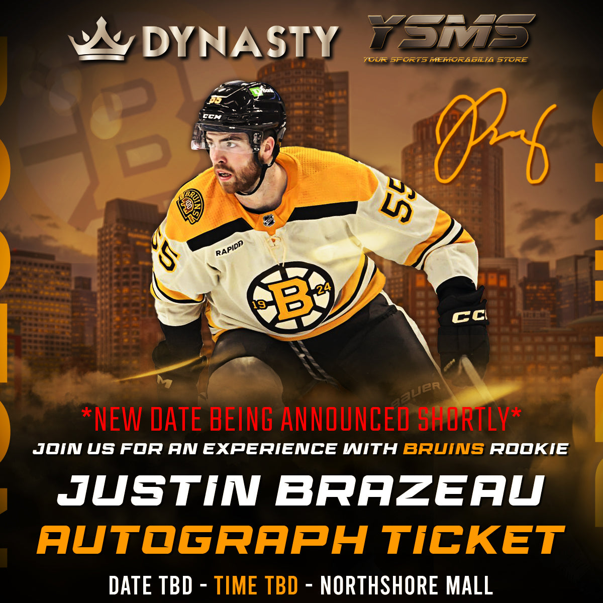 Justin Brazeau Boston Bruins Rookie Experience Ticket