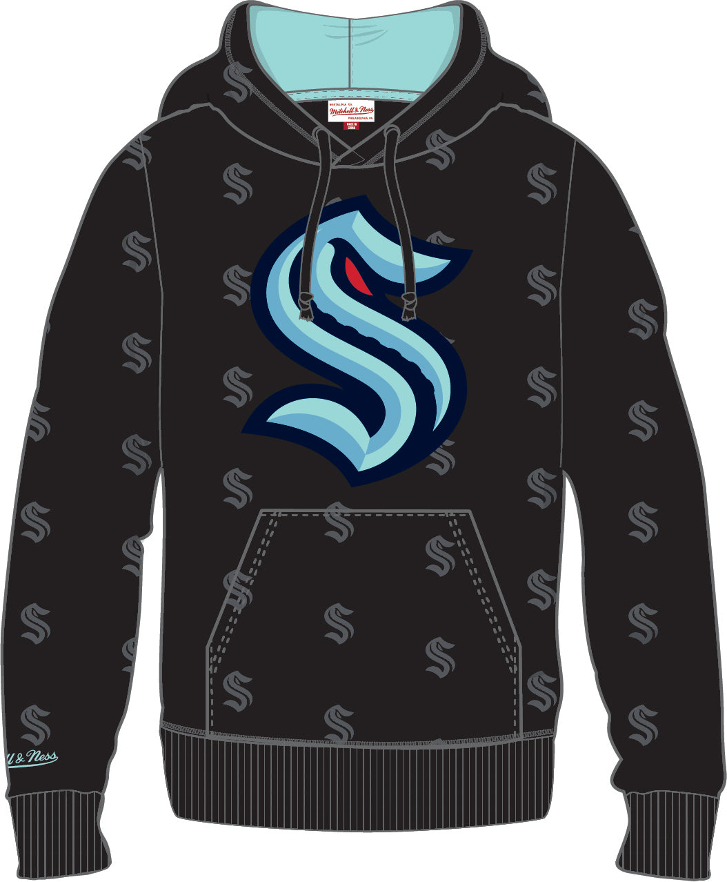 Seattle Kraken Distressed Imprint Headline Hoodie – Men's NHL Team Sweatshirt, 60% Cotton 40% Polyester