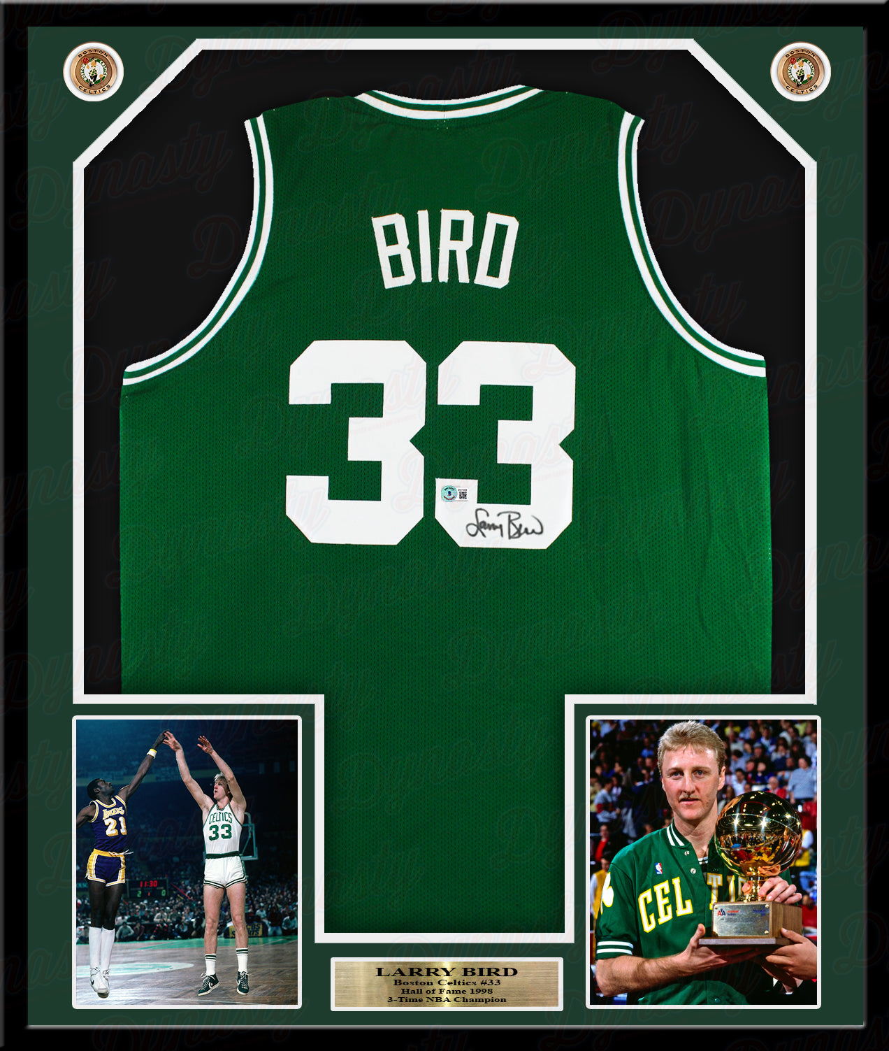 Larry Bird Boston Celtics Autographed Framed Green Basketball Jersey