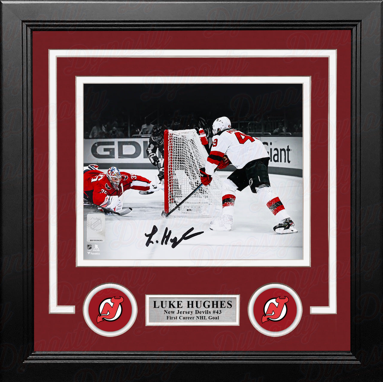 Luke Hughes First NHL Goal New Jersey Devils Autographed 8x10 Framed Spotlight Photo