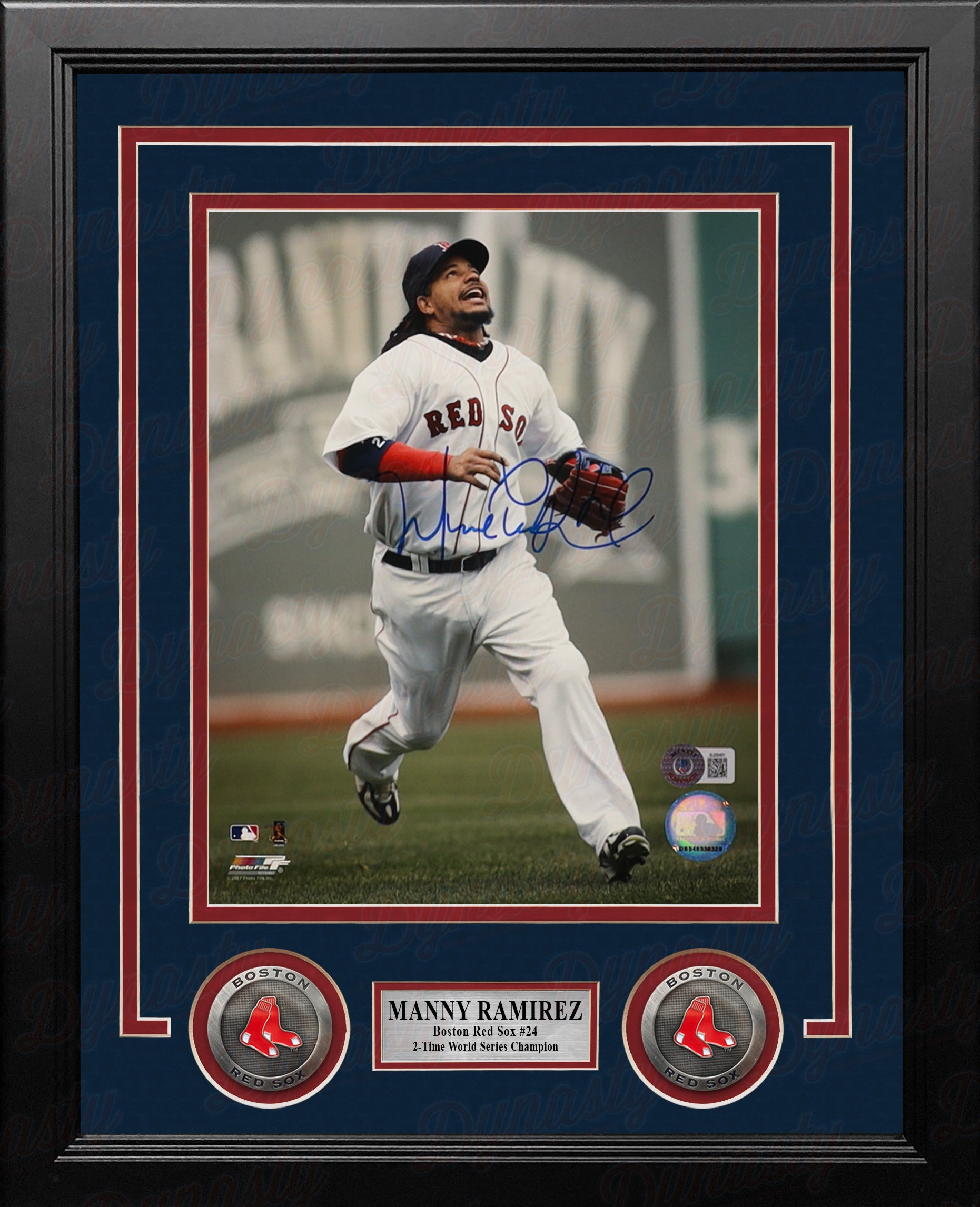 Manny Ramirez in Action Boston Red Sox Autographed 8 x 10 Framed Baseball  Photo