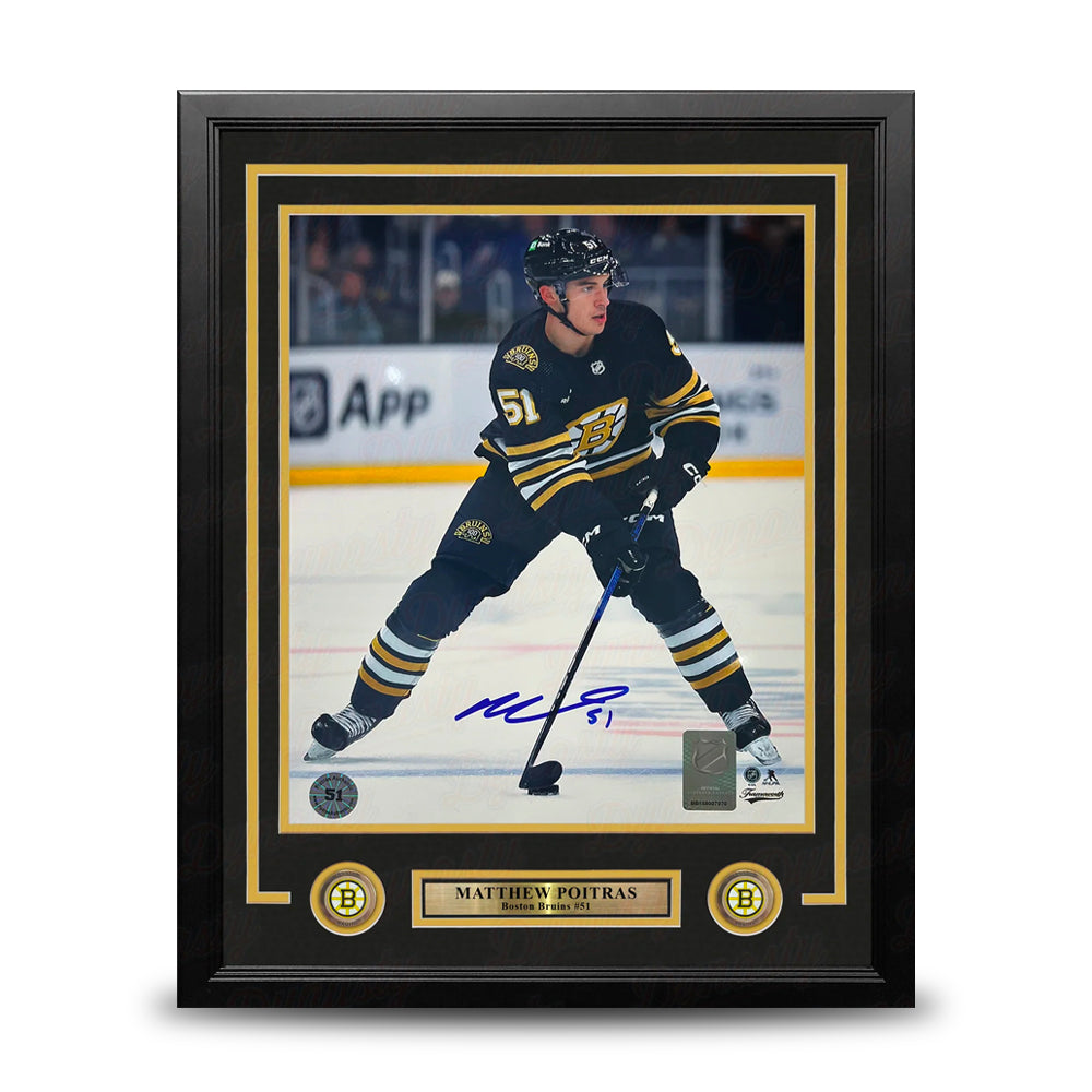 Matthew Poitras in Action Boston Bruins Autographed 11" x 14" Framed Hockey Photo