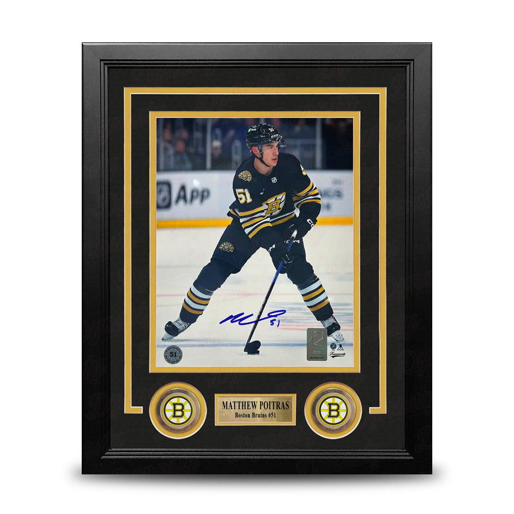 Matthew Poitras in Action Boston Bruins Autographed 8" x 10" Framed Hockey Photo
