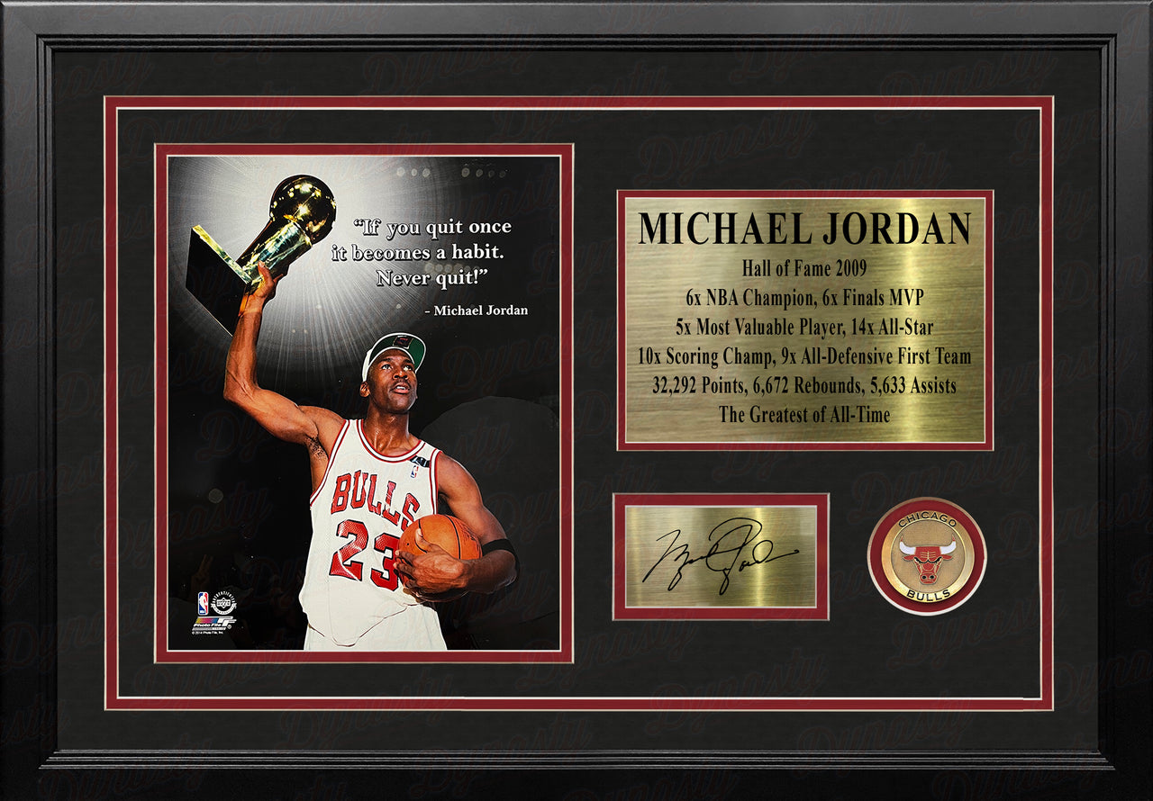 Michael Jordan Chicago Bulls 8x10 Framed Basketball Photo with Engraved Autograph and Career Stats