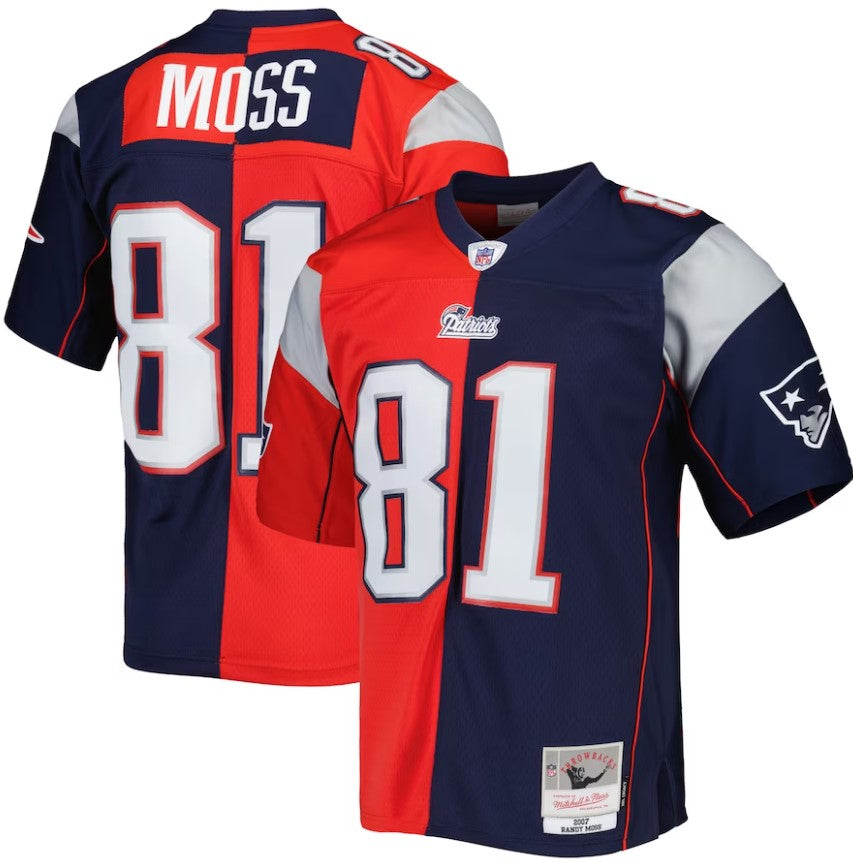 patriots gear Randy Moss New England Patriots Mitchell & Ness Navy/Red 2007 Split Legacy Jersey