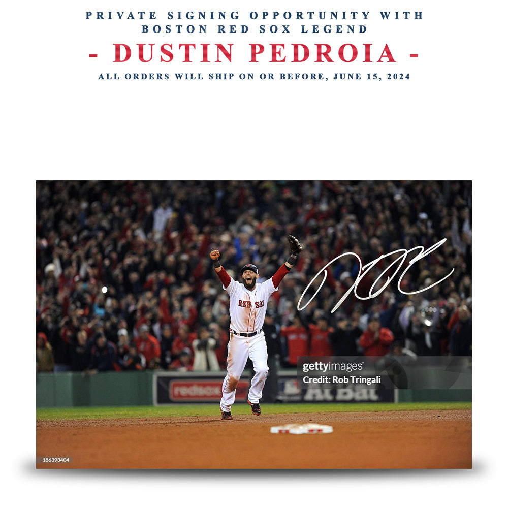Dustin Pedroia Autographed 2013 World Series Final Out Photo | Pre-Sale Opportunity
