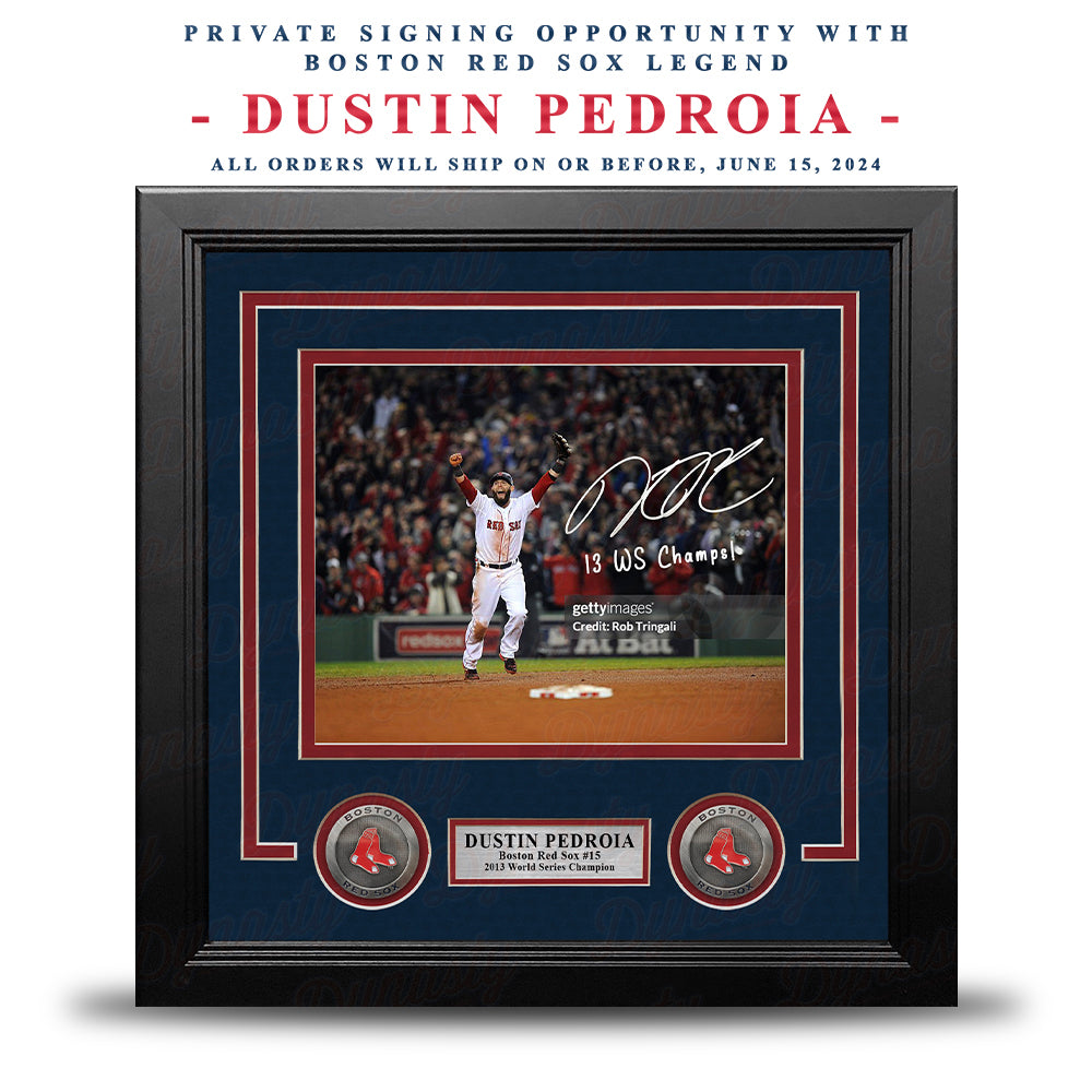 Dustin Pedroia Autographed 2013 World Series Final Out Framed Photo | Pre-Sale Opportunity