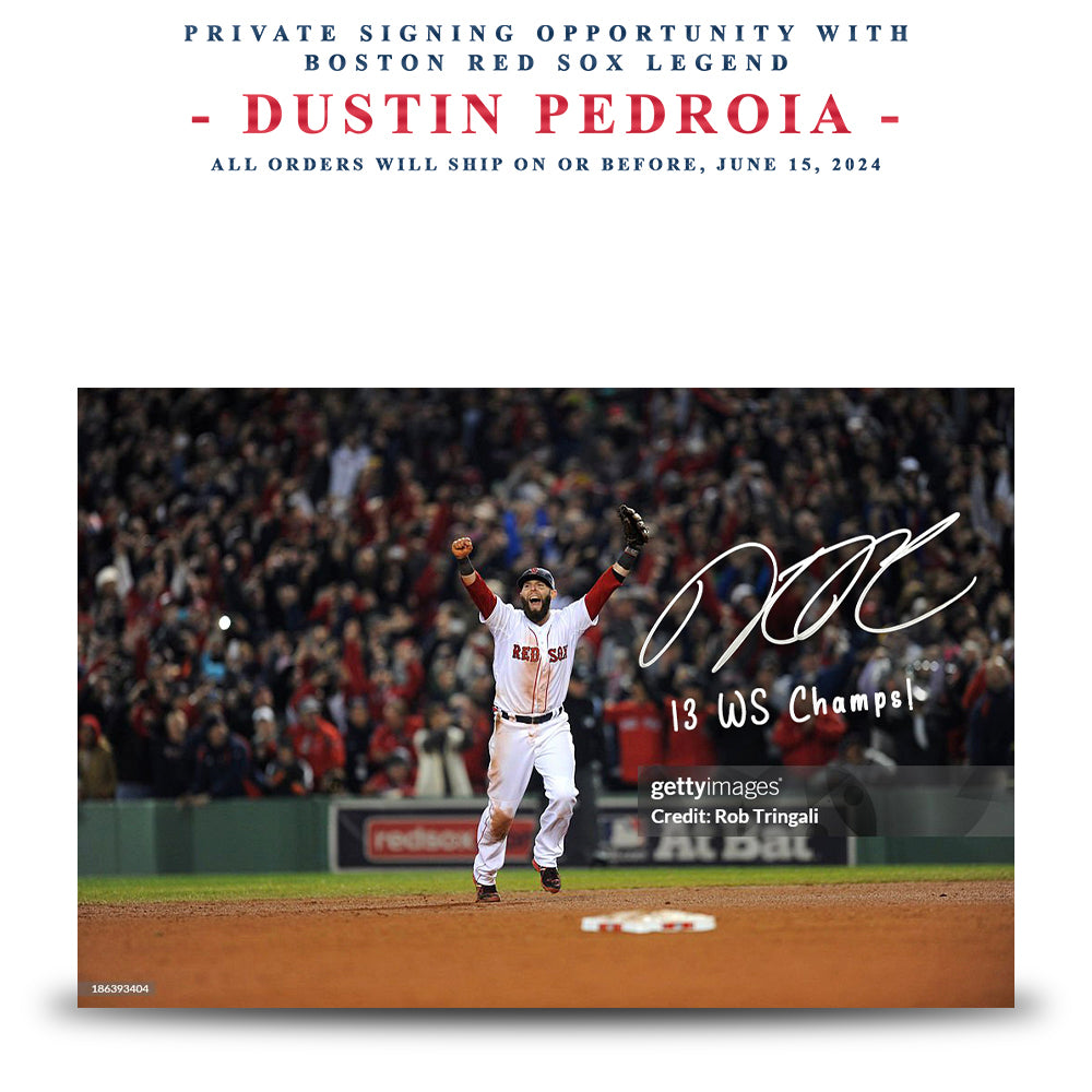Dustin Pedroia Autographed 2013 World Series Final Out Photo | Pre-Sale Opportunity