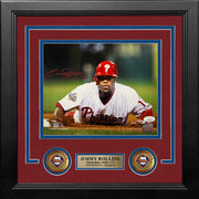 Jimmy Rollins 2008 World Series Slide Autographed Philadelphia Phillies 8x10 Framed Baseball Photo - Dynasty Sports & Framing