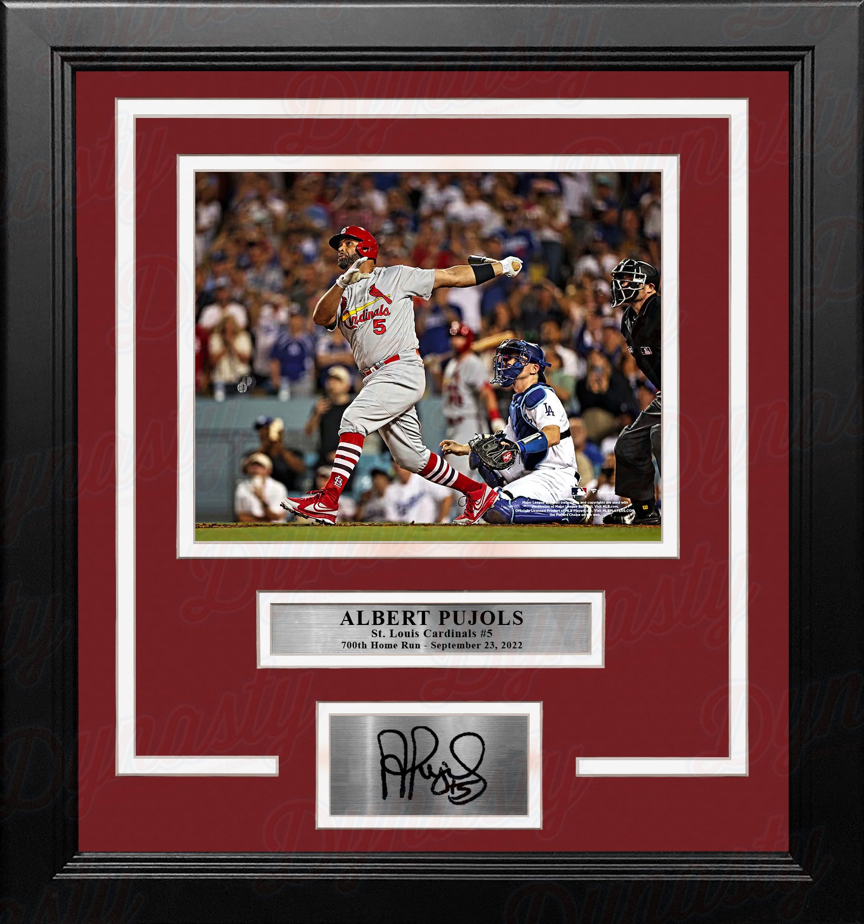 Albert Pujols in Action St. Louis Cardinals 8 x 10 Framed Baseball Photo  with Engraved Autograph