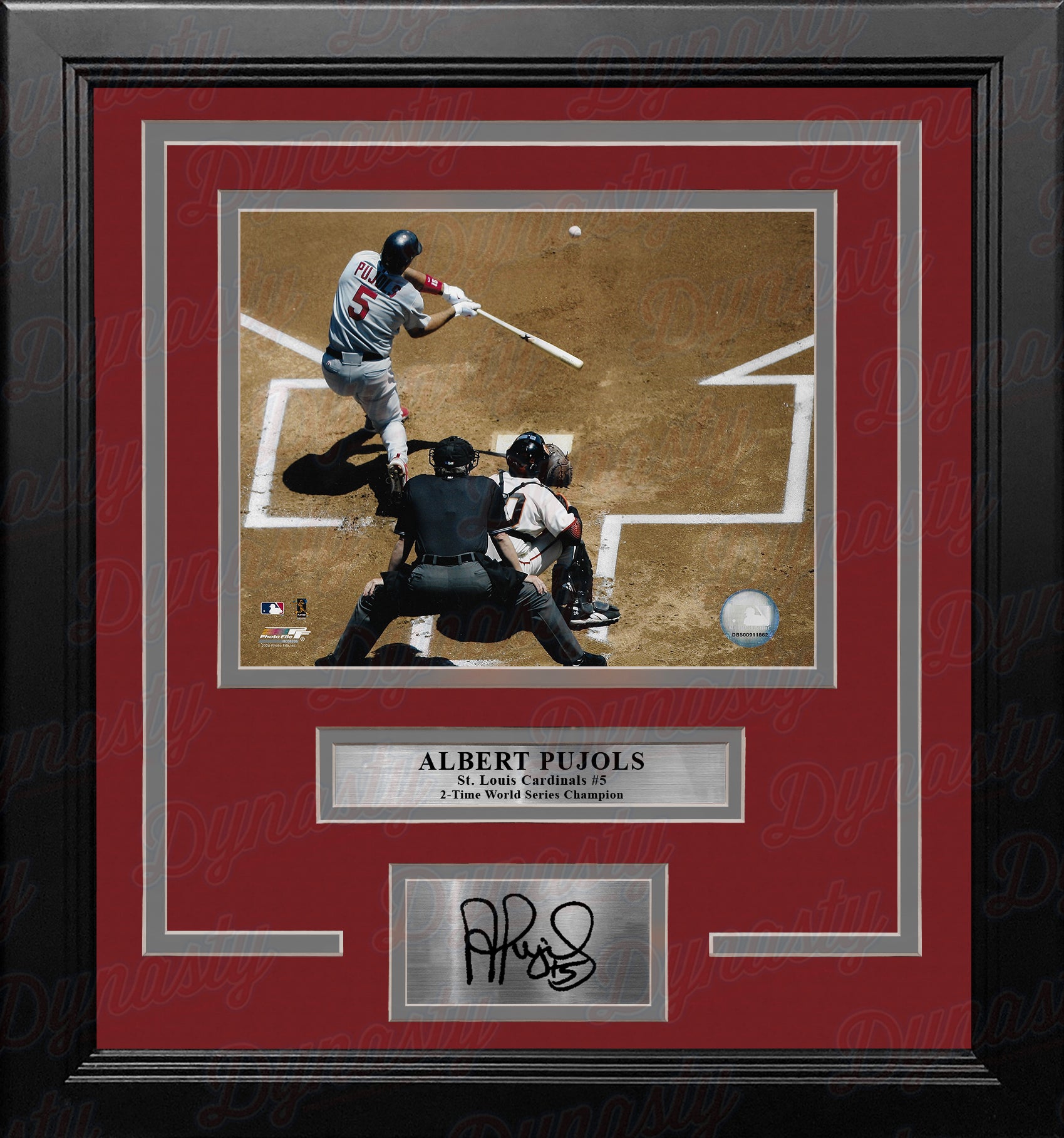 Albert Pujols in Action St. Louis Cardinals 8 x 10 Framed Baseball Photo  with Engraved Autograph