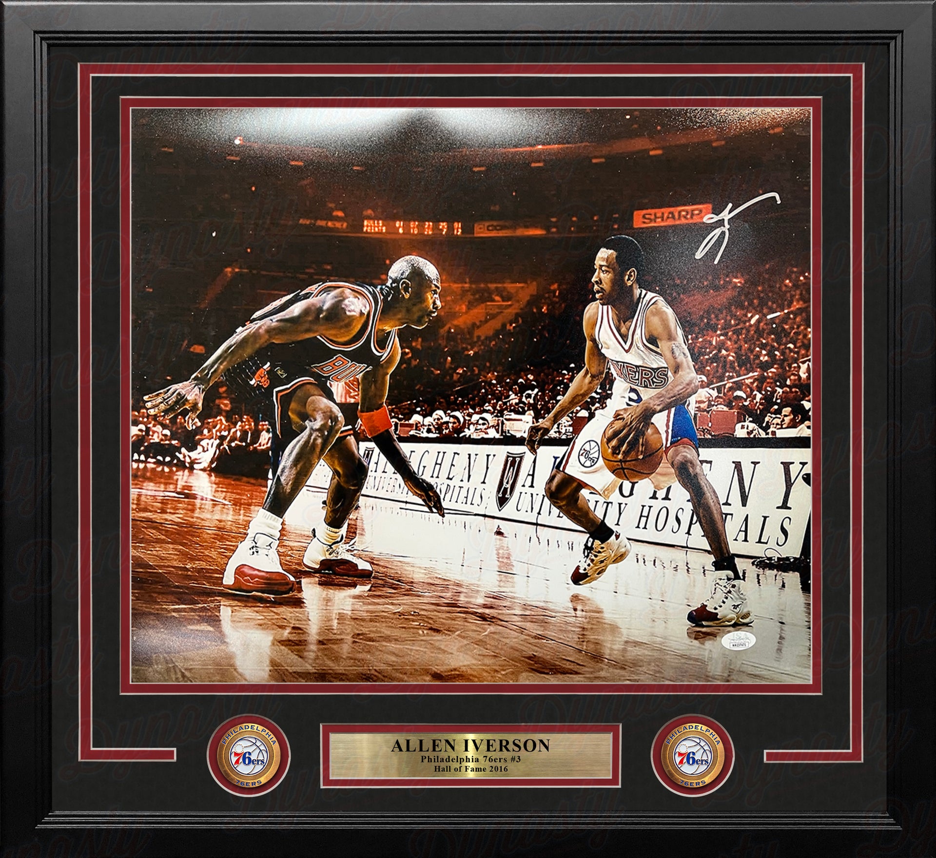 Allen Iverson v Michael Jordan Philadelphia 76ers Autographed Framed Photo - JSA Authenticated - Dynasty Sports & Framing