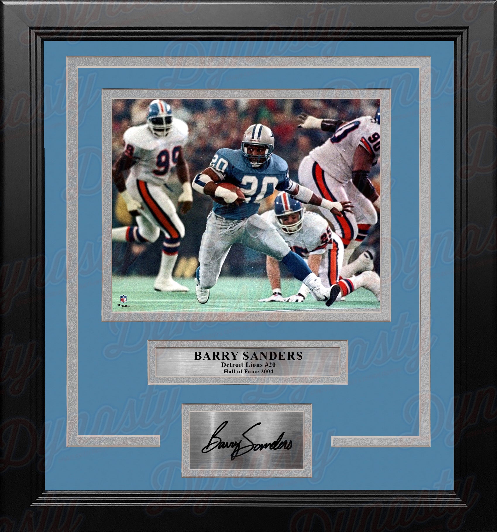 Barry Sanders in Action Detroit Lions 8" x 10" Framed Football Photo with Engraved Autograph - Dynasty Sports & Framing
