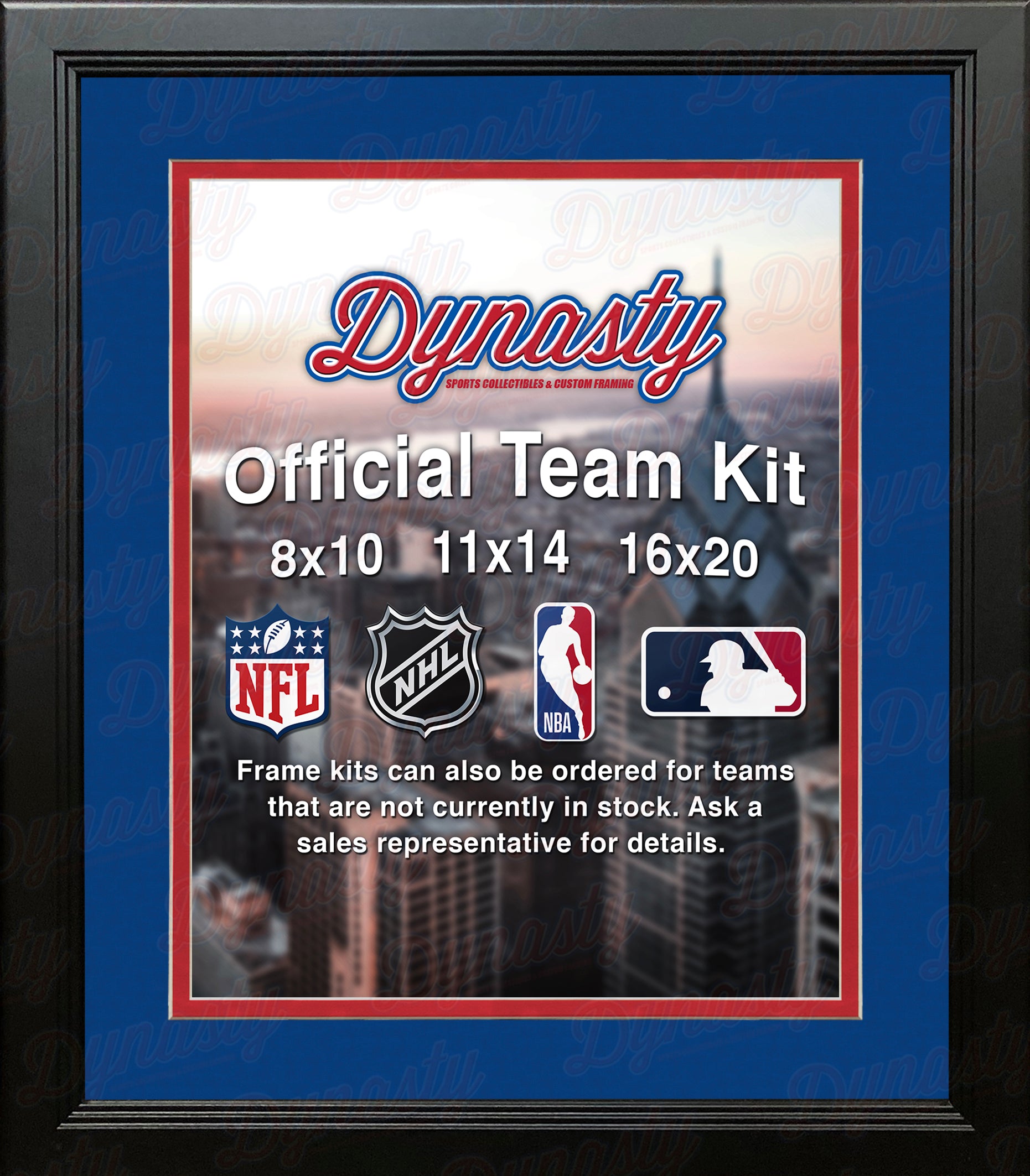 NHL Hockey Photo Picture Frame Kit - Columbus Blue Jackets (Blue Matting, Red Trim) - Dynasty Sports & Framing