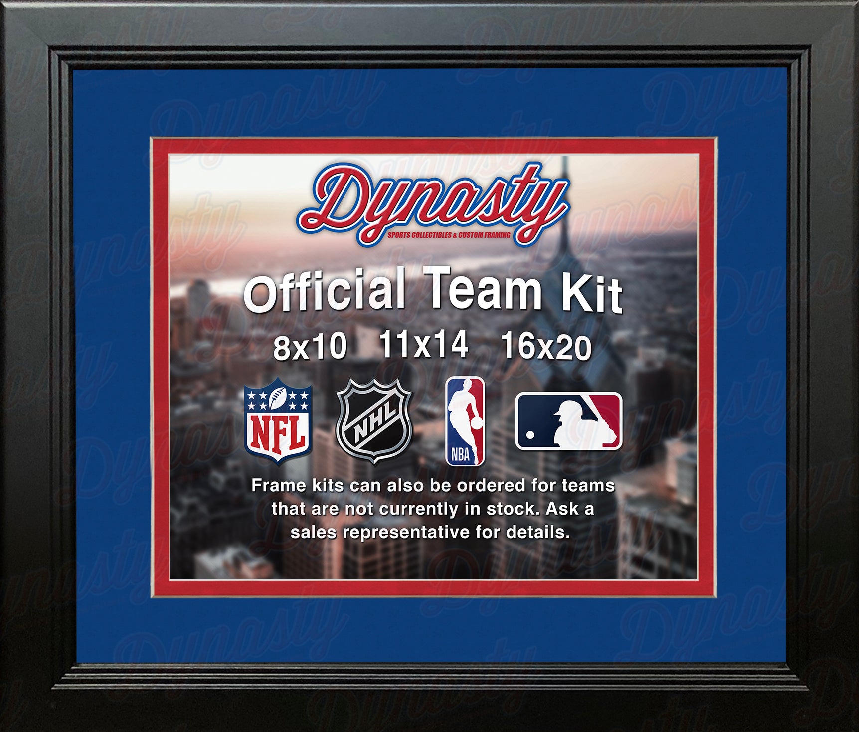 NHL Hockey Photo Picture Frame Kit - Columbus Blue Jackets (Blue Matting, Red Trim) - Dynasty Sports & Framing